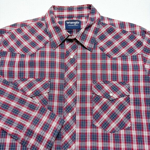 Wrangler Shirt Mens XXL Red Blue‎ Plaid Outdoor Western Cowboy Workwear Ranch - Picture 1 of 13